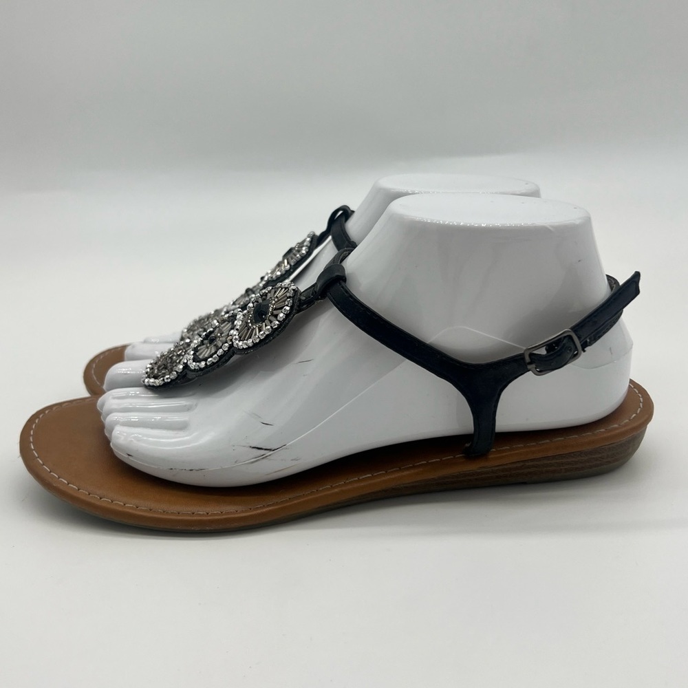 Solanz Black Jewel Flat Sandals